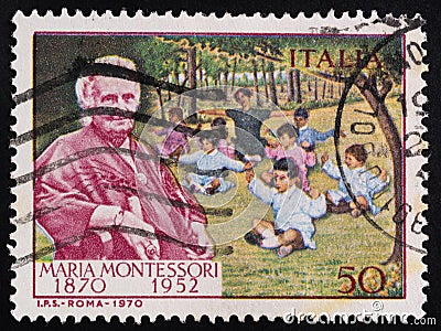 Maria Montessori on an Italian stamp Editorial Stock Photo