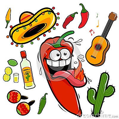 Mariachi chili pepper Mexican collection. Vector illustration Vector Illustration