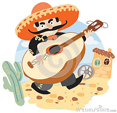Mariachi - Mexican musician with guitar Vector Illustration