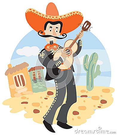 Mariachi - Mexican musician with guitar Vector Illustration