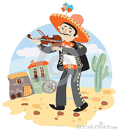 Mariachi - Mexican musician with violin Vector Illustration