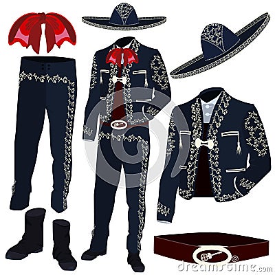 Mariachi musician costume parts vector illustration Vector Illustration