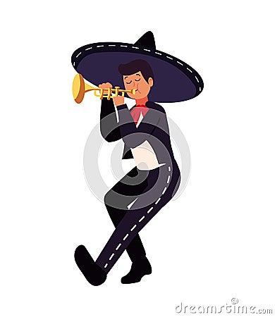 mariachi playing trumpet Vector Illustration