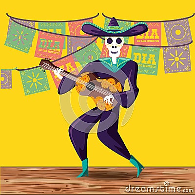 Mariachi skull day of the dead party Vector Illustration