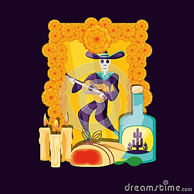 Mariachi skull day of the dead party Vector Illustration