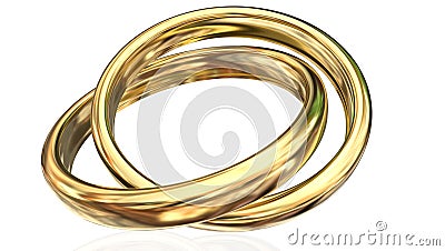 Mariage rings golden two 2 isolated - 3d rendering Stock Photo