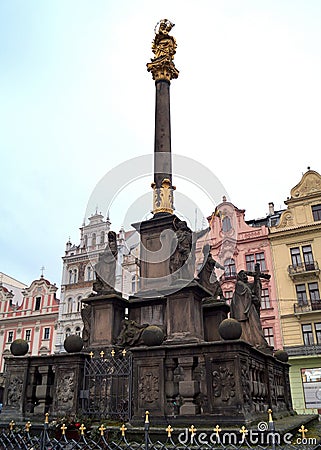 Marian Column, Plzen, Pilsen, Czechia Editorial Stock Photo