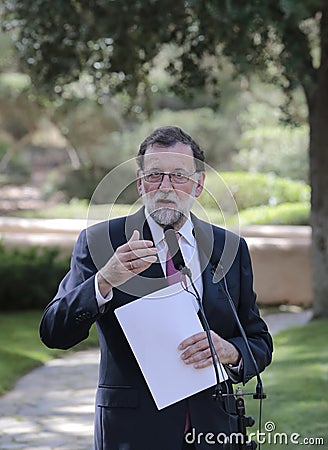 Mariano Rajoy gesturing at media comference Editorial Stock Photo