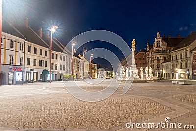 Maribor Town`s Main Square Glavni trg with Plague Column at night Editorial Stock Photo