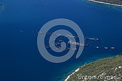 Mariculture in Mali Ston Bay in the Adriatic Sea near PeljeÅ¡ac, Croatia Stock Photo