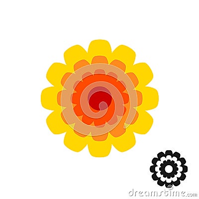 Marigold calendula flower top view logo. Vector Illustration