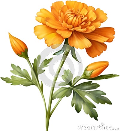 Marigold flower, Watercolor painting of a Marigold flower. AI-Generated. Stock Photo