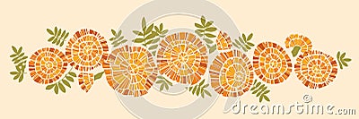 Marigold garland illustration. Marigolds header Vector Illustration