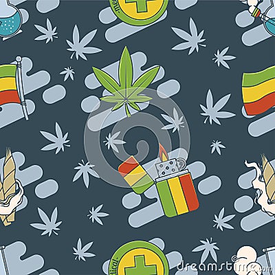Marijuana Attributes Icons Set Two Vector Illustration