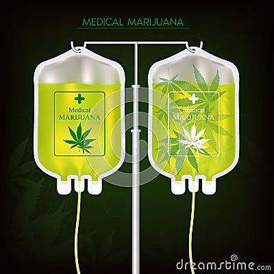 Marijuana bag, Arm and hand recipient to Marijuana oil. Medical treatment concept. realistic with 3D vector Vector Illustration