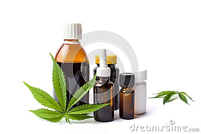 Marijuana and cannabis oil bottles isolated Stock Photo