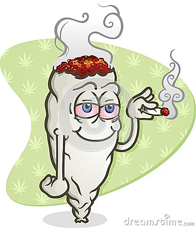 Marijuana Cartoon Character Smoking a Joint Vector Illustration