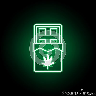 Marijuana chocolate outline icon in neon style. Can be used for web, logo, mobile app, UI, UX Vector Illustration