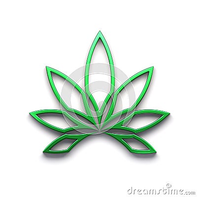 Marijuana lineal flower or cannabis leaf weed green color style logo icon isolated on white background. 3D Render Stock Photo