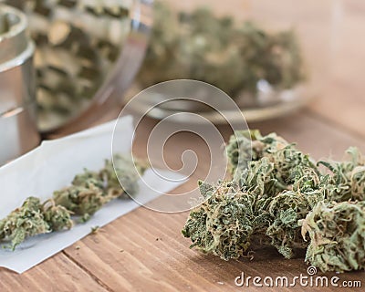 Marijuana Buds Up Close With Joint Stock Photo