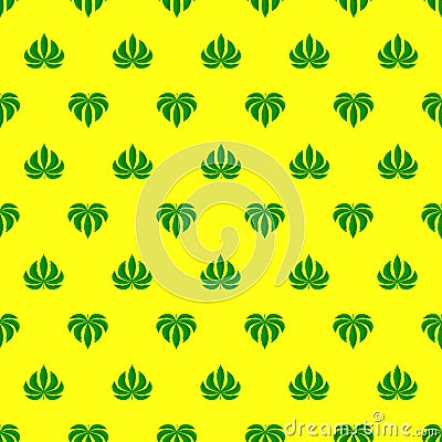 Marijuana ganja heart shape weed hemp leafs seamless pattern yellow background Stock Photo