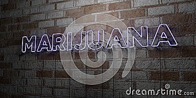 MARIJUANA - Glowing Neon Sign on stonework wall - 3D rendered royalty free stock illustration Cartoon Illustration