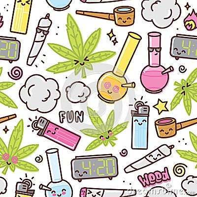 Marijuana kawaii cartoon seamless vector pattern Vector Illustration