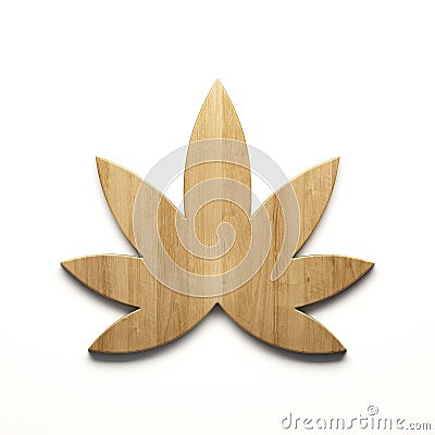 Cannabis plant in wood style logo icon isolated on white background. 3D Render illustration Stock Photo