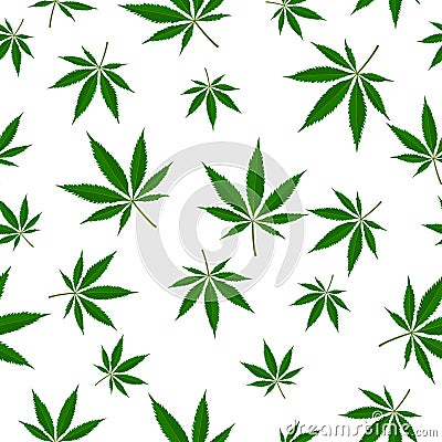Marijuana leaf seamless pattern. Medical cannabis plant, Herbal indica sativa. Natural hemp background. Addiction smoke Vector Illustration