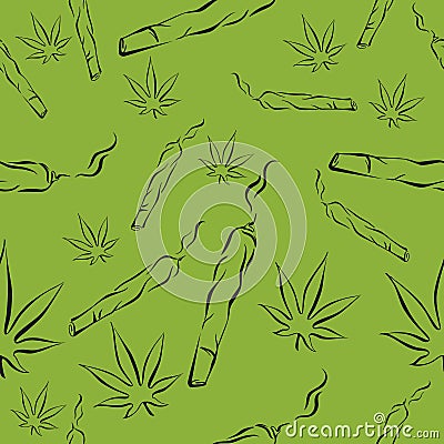 Marijuana leafs and joints seamless pattern, Mj vector background Vector Illustration