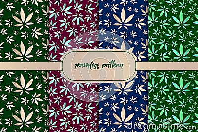 Marijuana leafs. Set of green trendy leafs seamless background. Forest trees seamless pattern. Nature. Vector Illustration