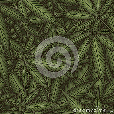 Marijuana leaves seamless vector pattern. Cannabis plant green background. Vector Illustration