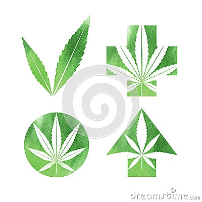 Marijuana watercolor signs Vector Illustration