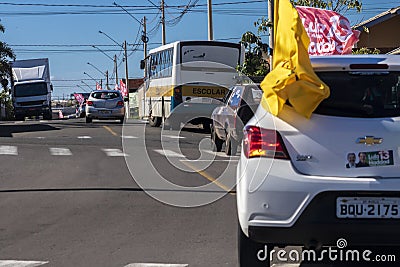 The ex-president Luiz Inacio Lula da Silva voters organize a motorcade through the city of Marilia Editorial Stock Photo