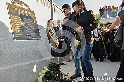 Marin, Spain. Feb 17Th, 2023. Inauguration the commemorative plaque of the peopple died in the wreck of the Spanish boat Editorial Stock Photo