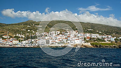 Marina of Andros island, Aegean sea. Stock Photo