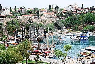 Marina Antalya with old town city walls Editorial Stock Photo