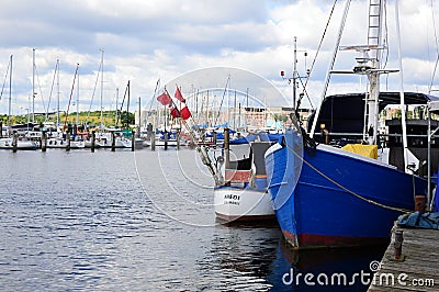 Marina at the River Trave in the Old Town of Travemuende at the Baltic Sea, Schleswig - Holstein Editorial Stock Photo