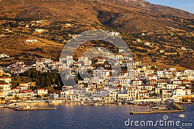 Marina in Batsi on Andros in the evening light Stock Photo