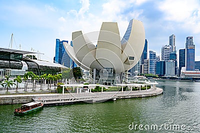 Singapore, ArtScience Museum at Marina Bay and Financial District in the background Editorial Stock Photo