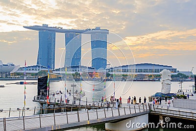 Marina Bay, a popular place for tourists visiting Singapore Editorial Stock Photo