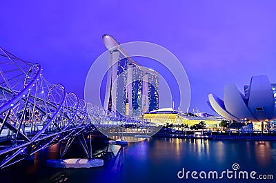 Marina bay sands and helix bridge in twilight time Editorial Stock Photo