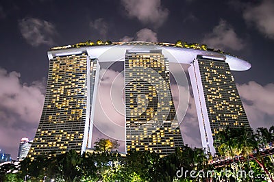 Marina Bay Sands resort hotel in Singapore at night Editorial Stock Photo