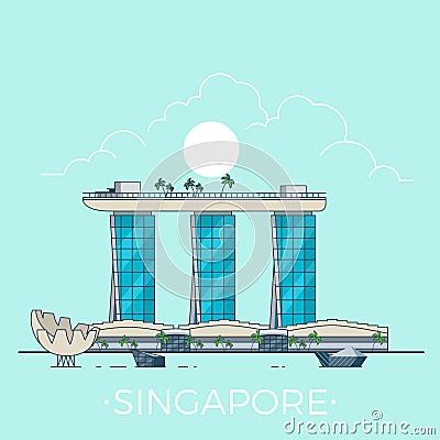 Marina Bay Sands in Singapore Linear Flat vector d Vector Illustration