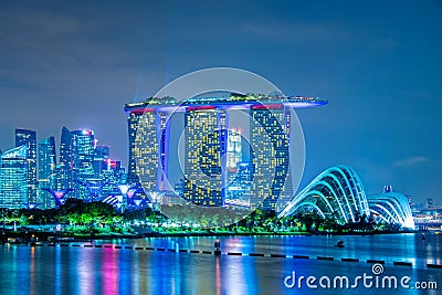 Marina Bay Sands and Supertree grove at night, Singapore Editorial Stock Photo