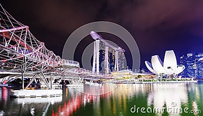 Marina Bay and Singapore night panorama Editorial Stock Photo