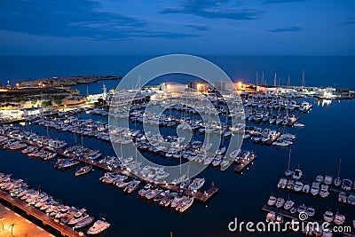 Marina evening lights El Campello Alicante Spain with boats Editorial Stock Photo