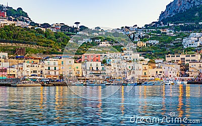 Marina Grande after sunset, Capri island, Italy Editorial Stock Photo