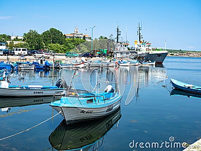 Boats anchored in Marina Port in Sozopol, Bulgaria, a modern harbour Editorial Stock Photo