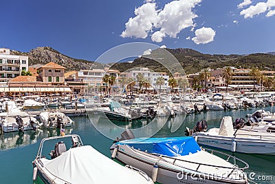 The marina at Puerto de Soller, Mallorca. Editorial Stock Photo